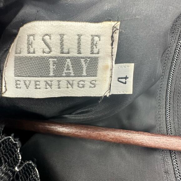 Vintage 80s Leslie Fay Black Silver Lace Cocktail Party Dress Size 4 - Picture 7 of 7